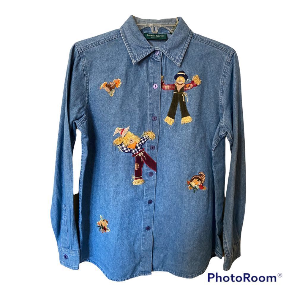 Lemon Grass Scarecrow Denim Button Down Shirt